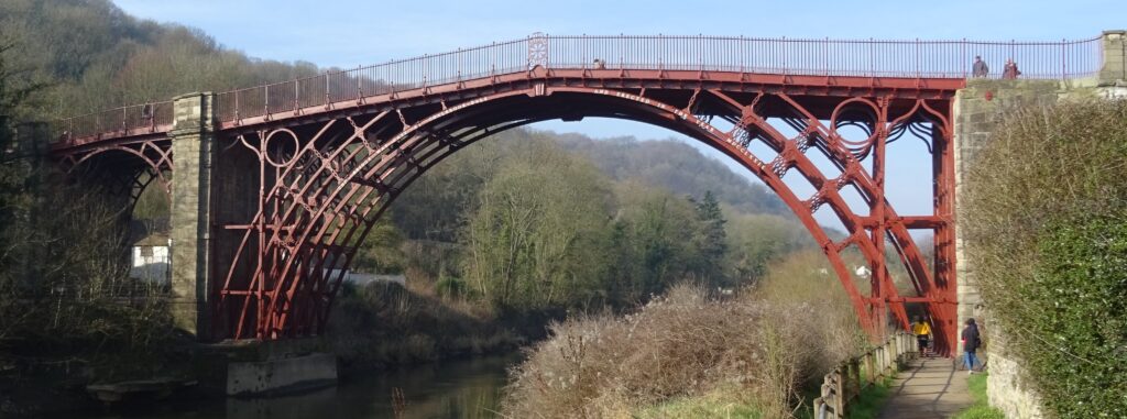 A photograph of the iron bridge over Ironbridge Gorge.